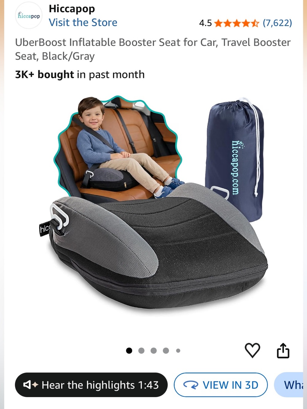 Hiccapop UberBoost Inflatable Booster Seat for Car, Travel Booster Seat